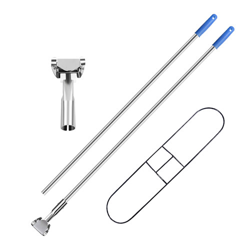 尘推加厚不锈钢一体杆拖把杆尘推夹头尘推架排拖支架平板拖把配件 - 图3