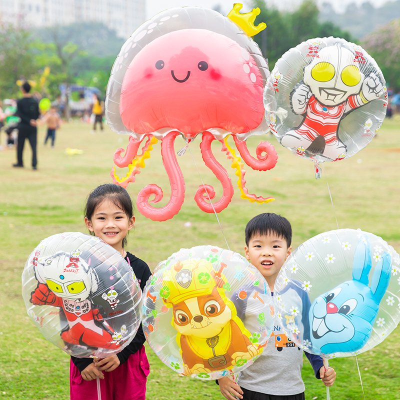 水母章鱼气球泡泡球双层球中球透明卡通奥特曼飘空儿童生日装饰-图0