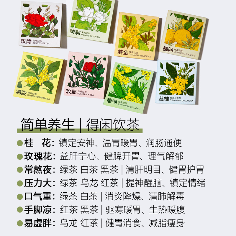 咩字号香片花茶茉莉花茶桂花乌龙桂花红茶冷泡茶陈皮白茶茶样试喝