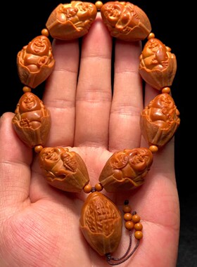 原皮包衣弥勒佛橄榄核手串