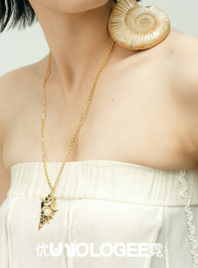 优霓 金色海螺珍珠项链 新中式古风项链小众原创设计