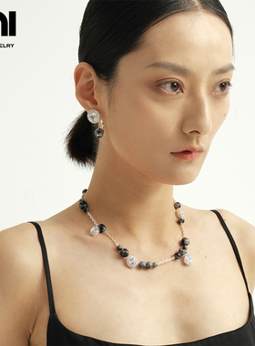 石系列石光宝气雪花石白石落珠项链爆闪小众设计链条