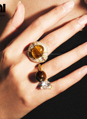 优霓 石系列石光宝气鸡尾酒戒指 小众夸张闪耀大女主戒指