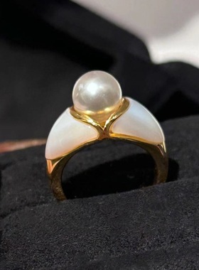 Lucky K S925纯银天然真多麻珍珠贝母戒指女百搭珍珠镶嵌小众轻奢