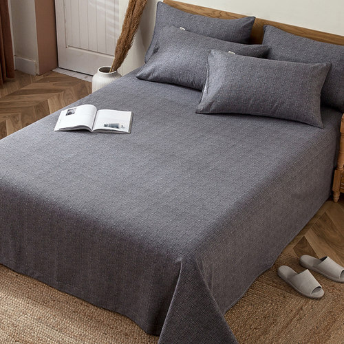 老粗布床单单件纯棉被单100全棉厚单子男棉麻亚麻凉席三件套夏季, - 图1