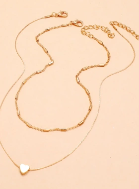 2Pcs Fashion Simple Heart Pendant Necklace For Women Gold &