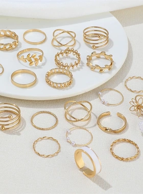 Boho Geometric Knuckle Rings Set For Women Artificial Pearl