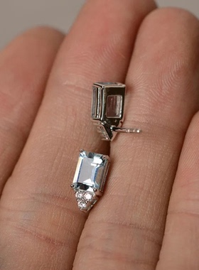 Fresh Style Light Blue CZ Stud Earrings for Women Stylish