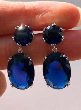 Simple Stylish Big Oval CZ Women Drop Earrings Elegant