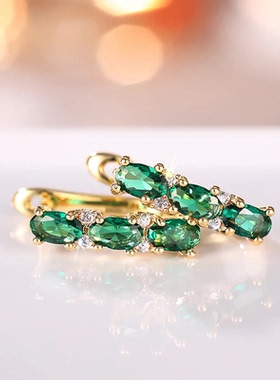 Trendy U Shaped Hoop Earrings Women Gold Color Bright Green