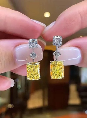 Yellow Cubic Zircon Dangle Earrings for Women Temperament