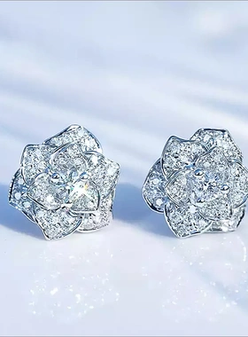 Shiny Cubic Zircon Flower Stud Earring for Women Silver
