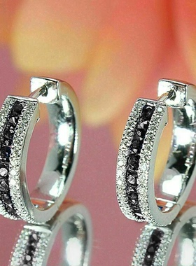 Silver Color Hoop Earrings with Blue Cubic Zirconia