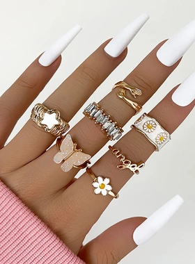 Pink Acrylic Butterfly Knuckle Ring Set For Women Crystal