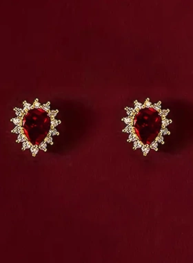 Charming Bright Red CZ Stud Earrings Female Delicate