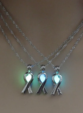 Simple Hollow Ribbon luminous stone necklaces Breast Cancer