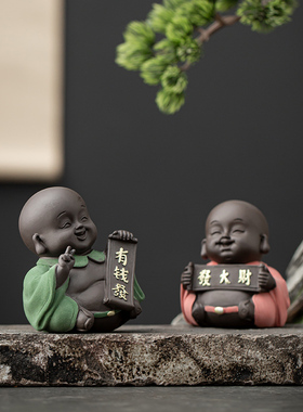 可爱小和尚人物紫砂景观假山花盆