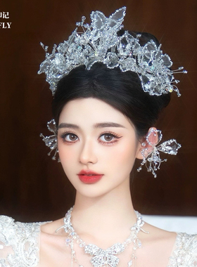 新娘皇冠白纱头饰高级感水晶发箍结婚配饰品超仙发饰王冠减龄公主