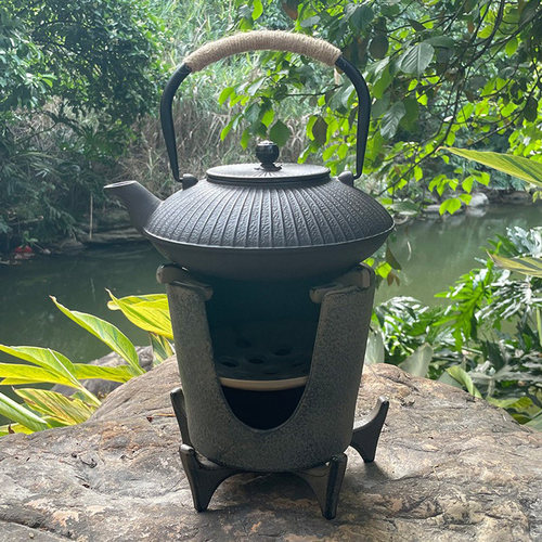 扁型铁壶日式铸铁壶伞形手工南部铁器茶室摆设烧水保温壶复古茶壶 - 图3