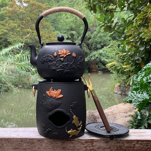铸铁炭炉日式铁壶风炉复古摆设烧水铁炉加热保温酒精炉防烫煮茶器 - 图2