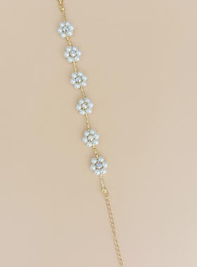 S925银隔珠隔管施家珍珠编织花朵手链甜美百搭