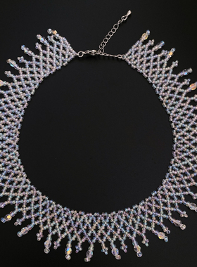 手工串珠项链日本进口米珠幻彩编织蕾丝项链