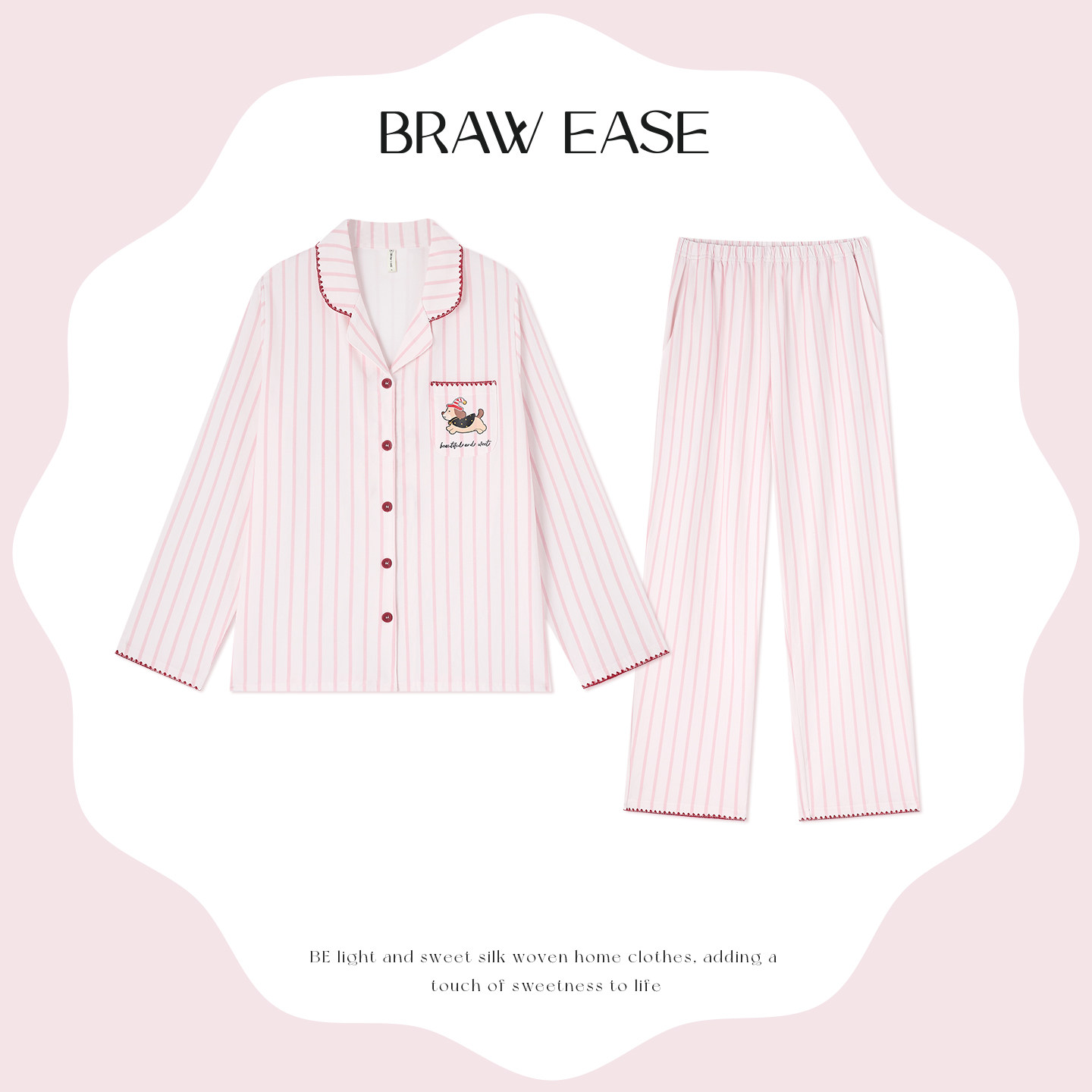 BE纯棉睡衣女款春秋带胸垫长袖长裤夏季家居服条纹2026新款可外穿,淘宝优惠券,粉丝福利购,淘宝优惠卷