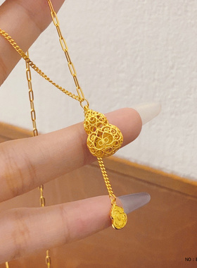 招财纳福S925通体纯银时尚镶玉髓红刚玉大吉大利福禄葫芦镂空套链