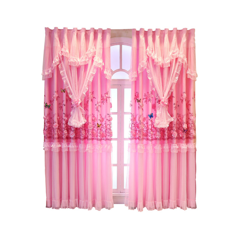 双层布纱一体蕾丝飘窗小清新梦幻双层成品网红公主风绣花定制窗帘,淘宝优惠券,粉丝福利购,淘宝优惠卷