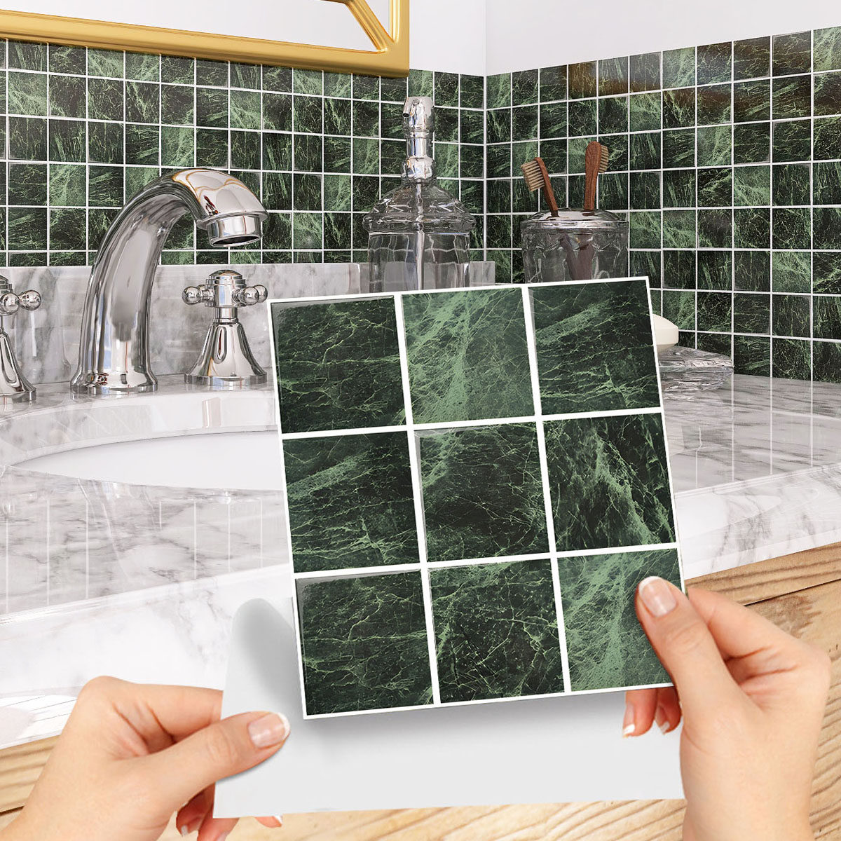 一套10片高亮水晶大理石马赛克卫生间防水自粘贴纸厨房防油耐高纹,淘宝优惠券,粉丝福利购,淘宝优惠卷