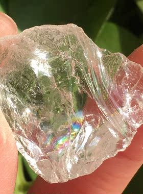 七色彩虹白水晶原石吊坠摆件招财