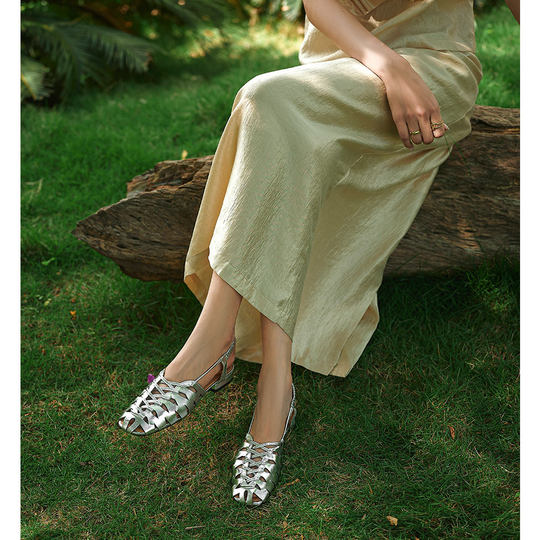 星叔手制·度假风罗马凉鞋编织镂空复古猪笼鞋董洁推荐