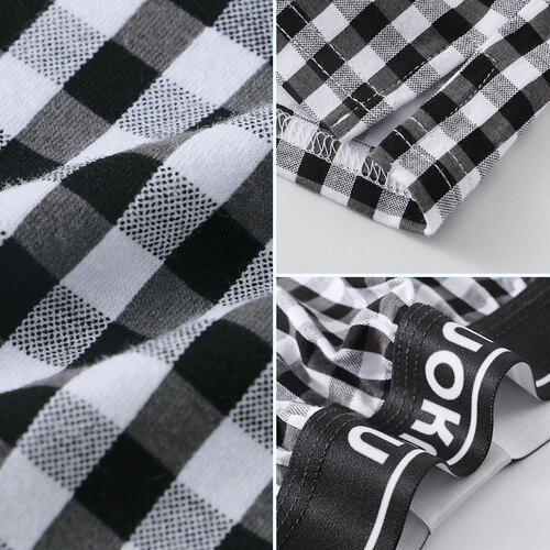 男士纯棉内裤阿罗裤小格子潮流宽松大码侧开衩平角裤全棉居家短裤 - 图0