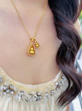 韦雪同款双葫芦项链镶钻福禄吊坠