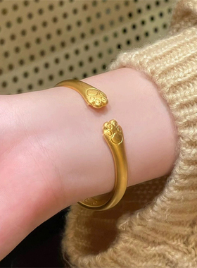 招财猫爪手镯女2025年新款潮实心手环开口高级感