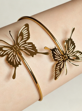 欧美跨境新款蝴蝶手饰复古镂空臂钏时尚金属开口手镯欧美臂镯简单