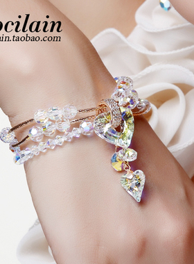 纯银桃心水晶手链清新甜美学生女