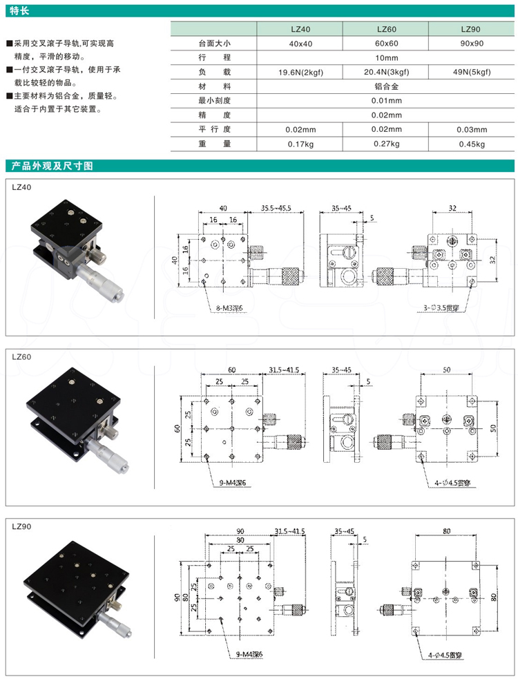 LZ40 LZ60-2手动升降滑台 交叉导轨型手动位移平台 精密微调滑台 - 图1