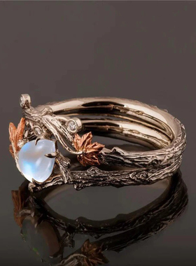 复古古董金枝枫叶戒指