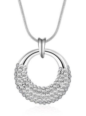 欧美时尚奥地利水晶奢华镶钻甜美多色半月倾城月光倾泻18K银项链