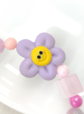 亚克力太阳花手串儿童可爱女生弹力小手链生日礼物粉花朵8mm手饰