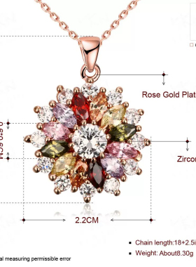灿若夏花花朵造型锆石水晶项链镶钻玫瑰金吊坠项饰节日气质礼物女