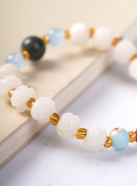 天然白玉菩提1.0碧绿琉璃莲蓬吊坠文艺风情侣解压盘玩手串绕指柔