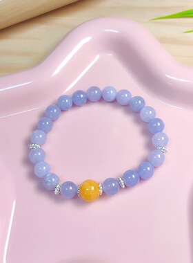 海蓝宝蜜蜡手串8mm高颜值新款手链送女友闺蜜生日礼物国风饰品
