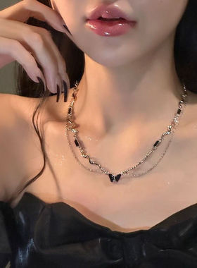 辣妹风黑色蝴蝶项链2024