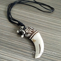 Mongolian Character Necklace Pendant Emulation Resin Dog Tooth Necklace Ornament Accessories to Ethnic Wind Retro Trinket