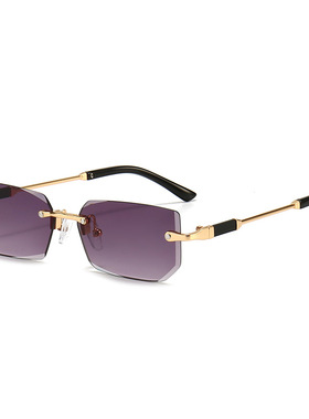 新款无框时尚太阳眼镜欧美潮切边太阳镜个性果冻色墨镜女街拍眼镜