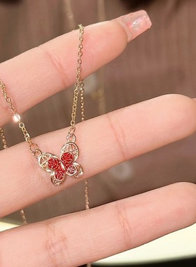 爆款花丝蝴蝶项链女ins轻奢吊坠锁骨链珐琅甜美风百搭饰品