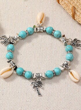 海洋风天然贝壳手链彩色串珠小众设计感沙滩手串跨境热卖百搭饰品