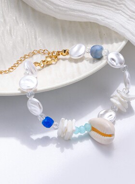 天然贝壳海螺仿海星串珠手链新款海边度假风手串小众独特设计手饰